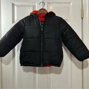 London Fog Puffer Coat Kids Boys Black Red Size Medium 5/6 Like New